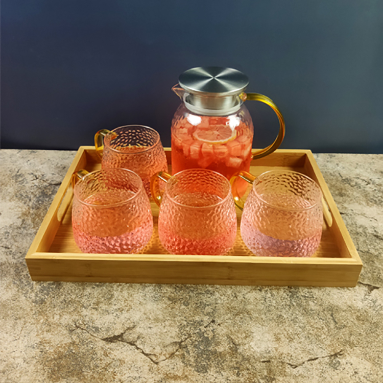 高硼硅耐热玻璃冷水壶 锤纹米粒玻璃凉水壶套装 家用防爆玻璃茶壶