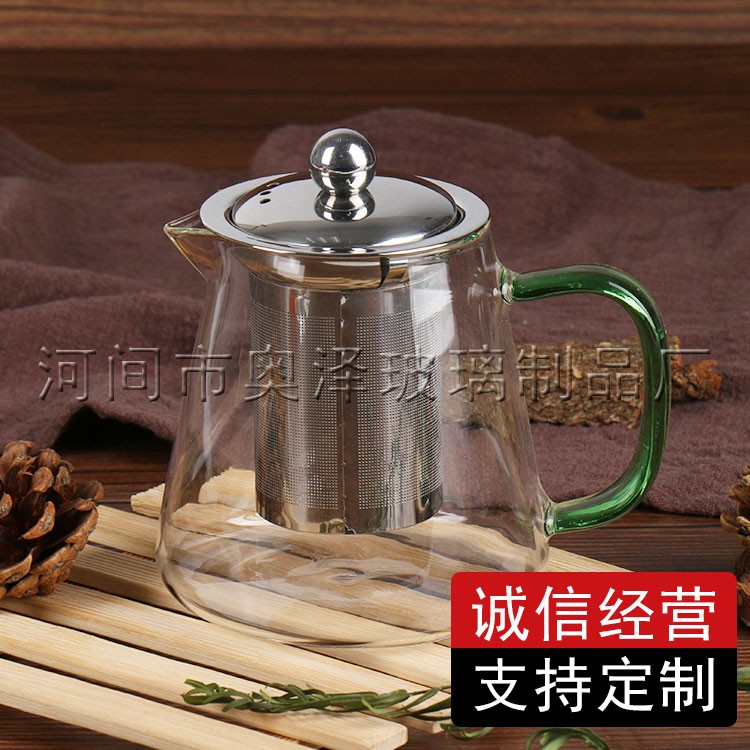 厂家直销 加厚耐热玻璃茶壶 透明不锈钢茶漏过滤内胆功夫煮泡花茶壶