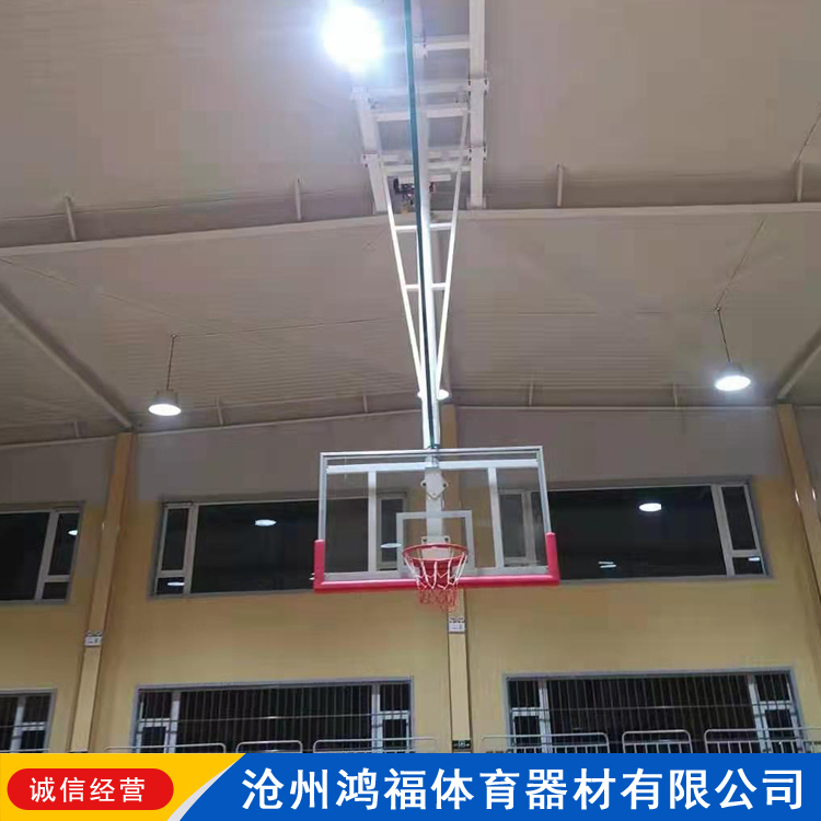 电动遥控折叠升降吊挂式篮球架 篮球架厂家 鸿福 电动液压篮球架 欢迎来电
