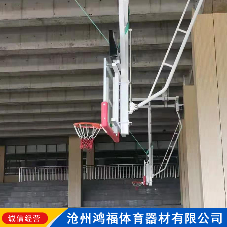 壁挂篮球架 电动遥控折叠升降吊挂式篮球架 鸿福 升降折叠型悬顶式篮球架 生产销售